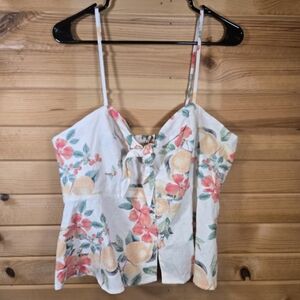 Sofia Jeans Linen Blend Top Women's XL Floral Print Spaghetti Strap Button Front